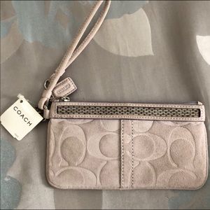 Coach wristlet, pale lavender/beige, 7 1/2 x 4